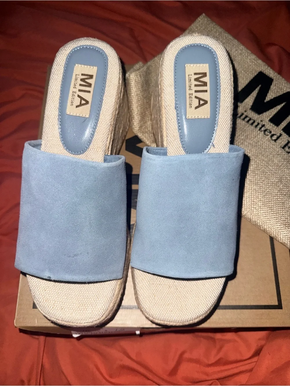 MIA Powder Blue Espadrille Slide Mules